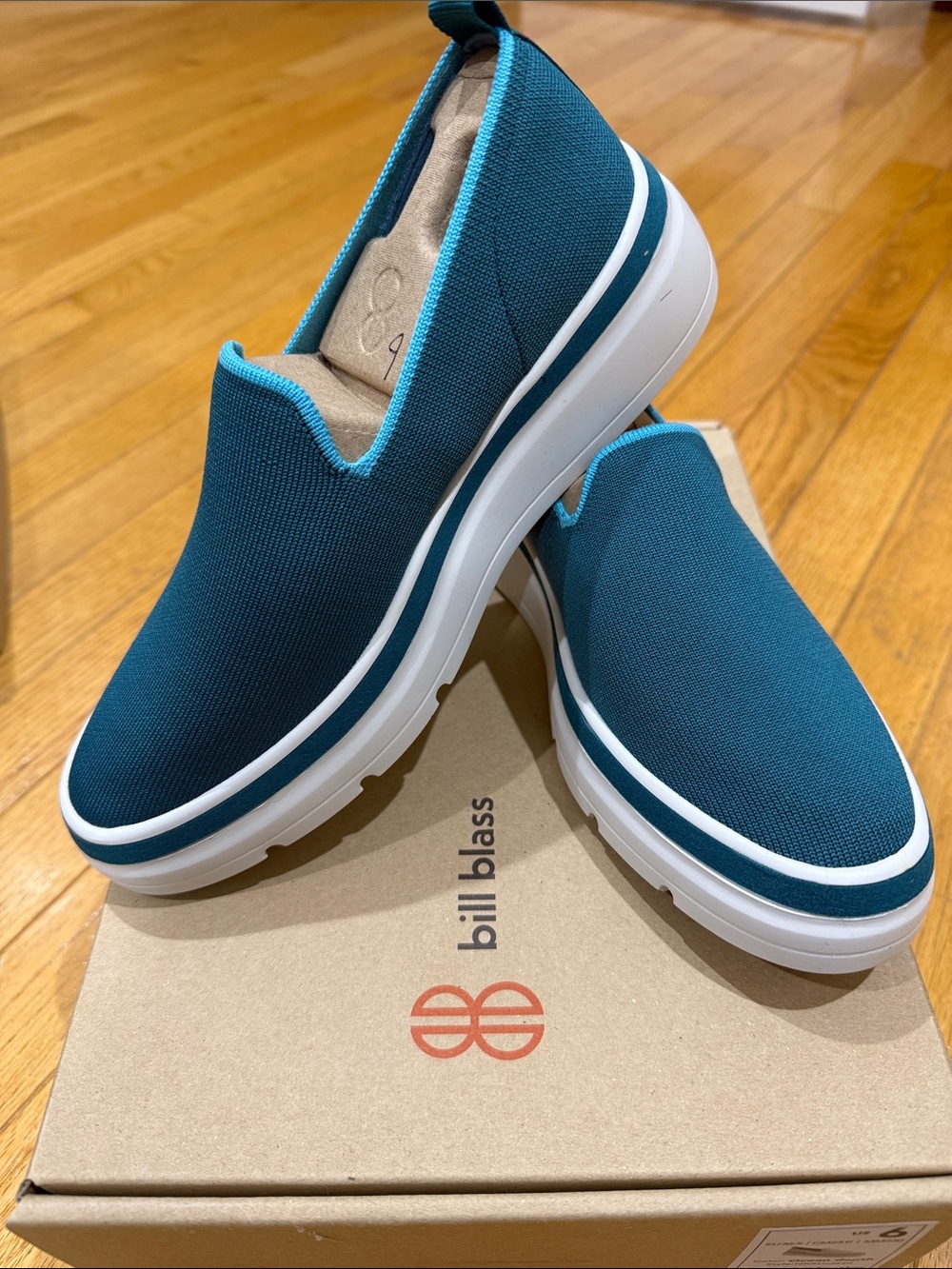 bill blass Teal Knit Slip-On Sneakers with White Soles